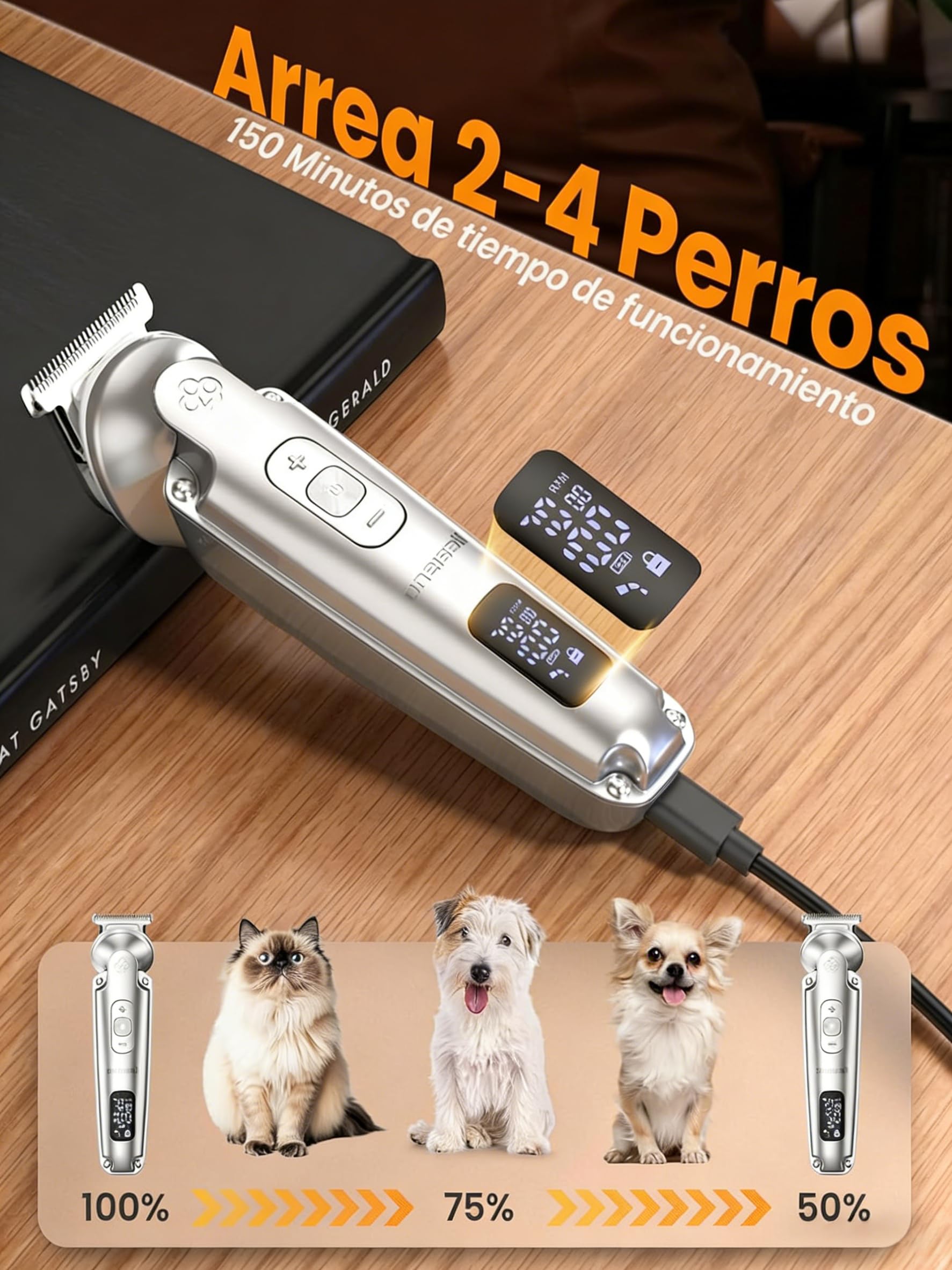 oneisall 4 en 1 Profi Maquina Cortar pelo perros y Gatos, IPX7 Impermeable cortapelos perros Pelo Largo, 2026 Nueva Versión Silenciosa de Cortapelo para Perros con Motor Potente de 7000 RPM