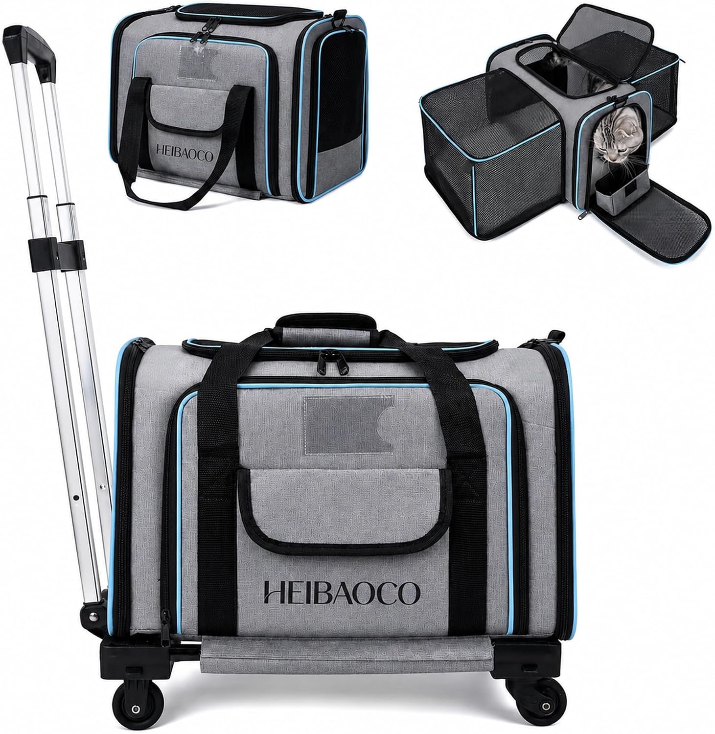 Expandable Pet Carrier with Wheels for Cats & Small Dogs, Air Travel Bag