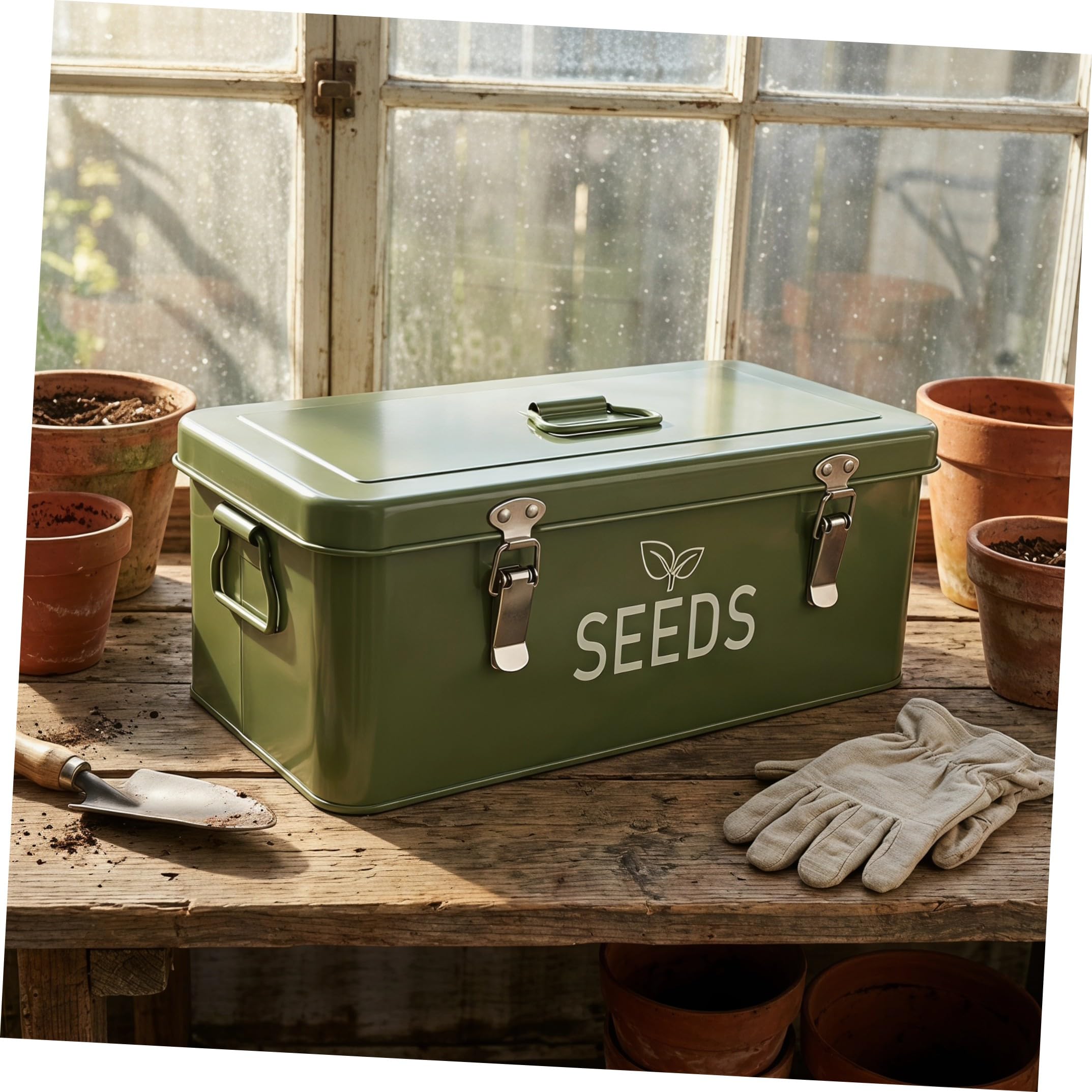 Saatgutaufbewahrungsbox Organizer aus Eisen mit Griff und Schloss