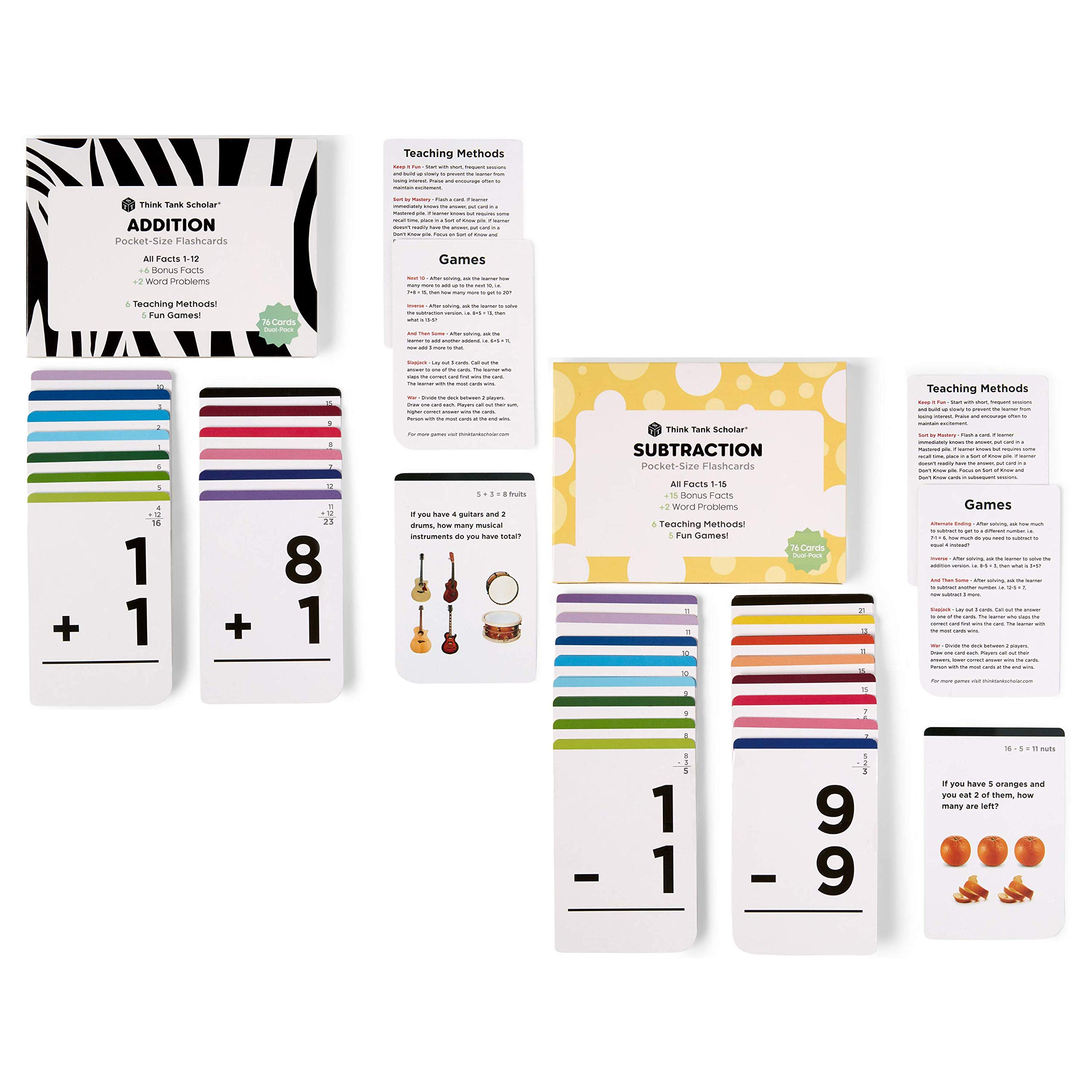 Think Tank Scholar152 Addition & Subtraction Flash Cards | Pocket-Size (All Facts: 1-12 Add | 1-15 Sub)