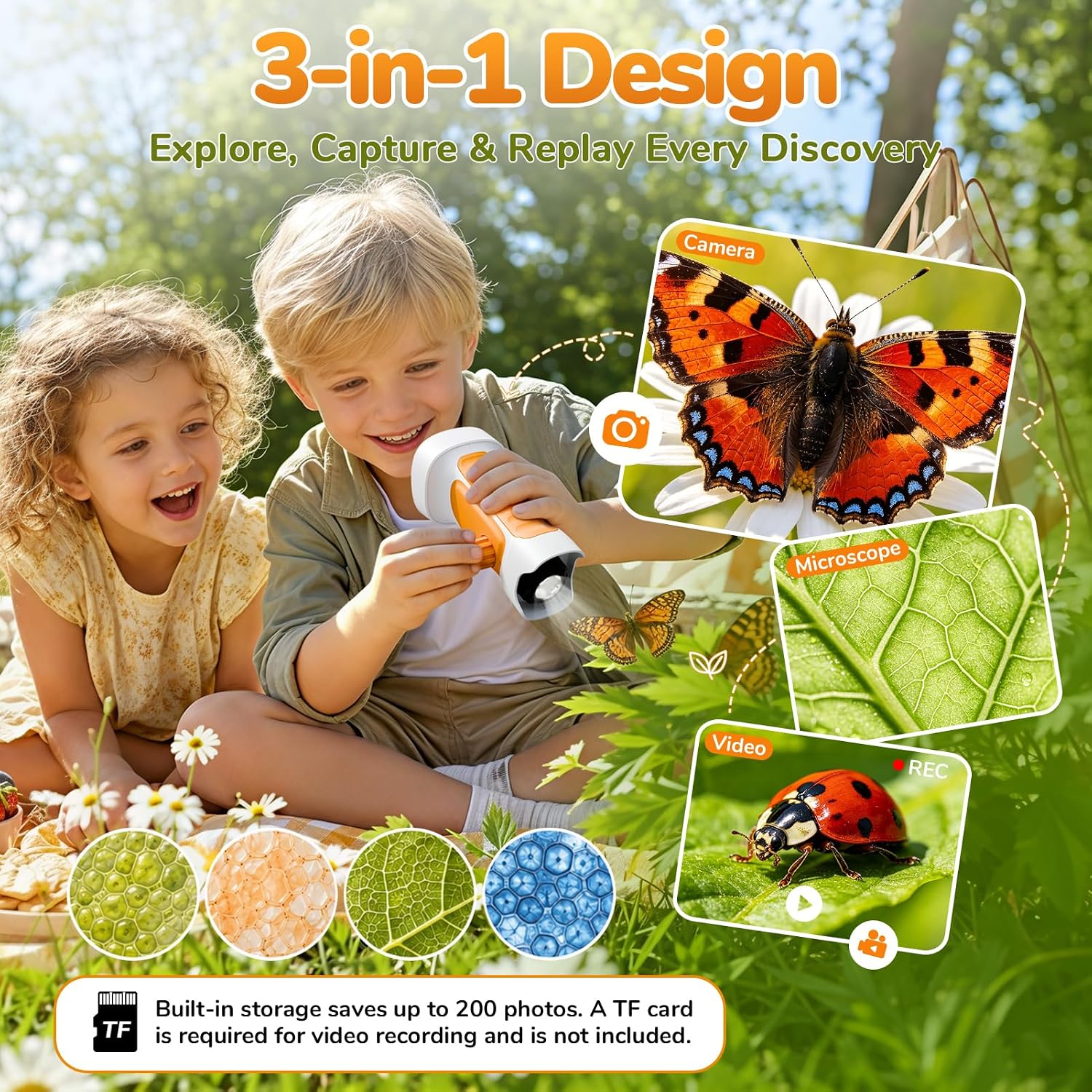 1000X Handheld Digital Microscope for Kids with 2.4" IPS Screen (Orange) | Portable Educational STEM Microscope Toy with Photo/Video, 8 LEDs, Manual Focus, Rechargeable for Ages 4-12 Boys & Girls