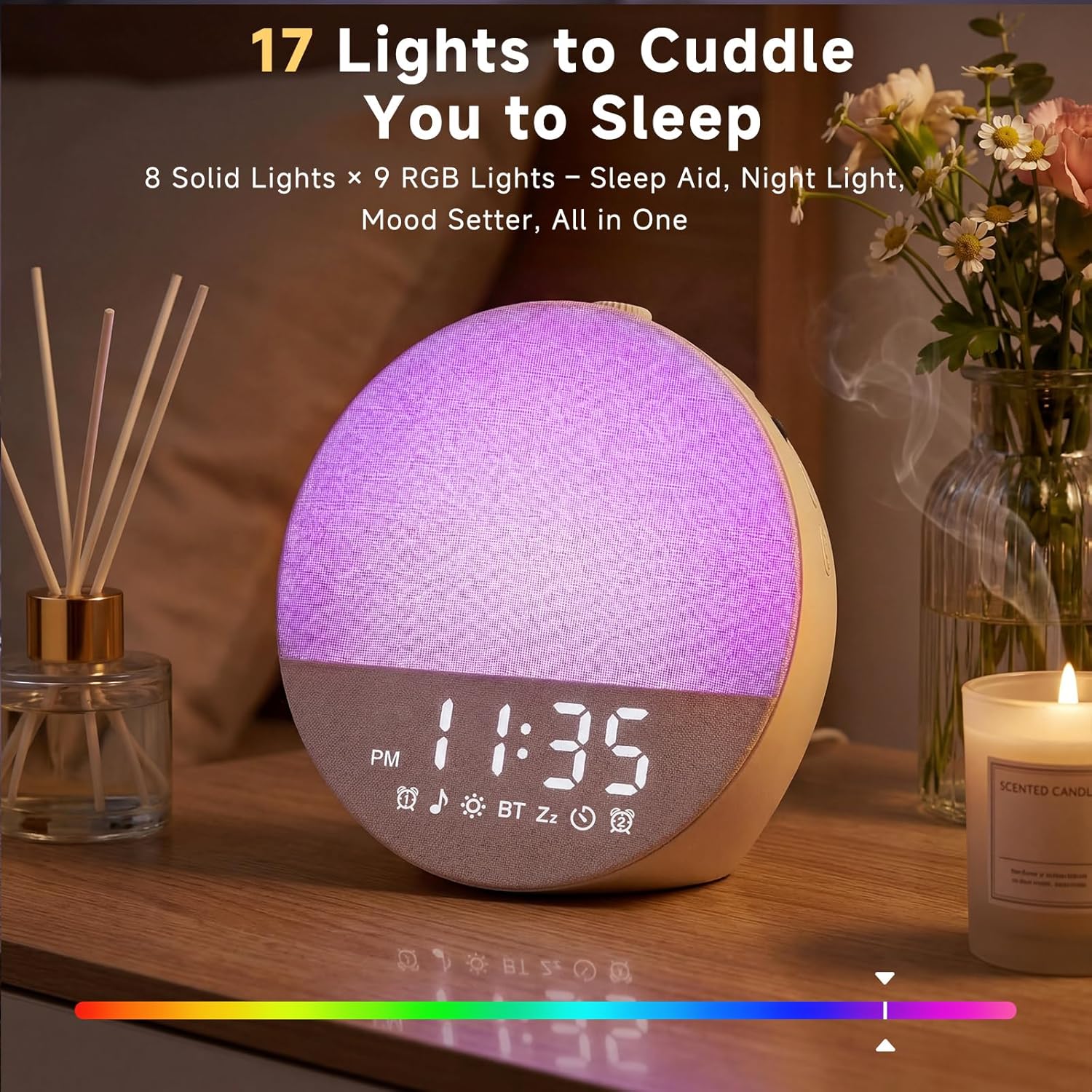 Sunrise Alarm Clock White Noise Machine | Natural Wake-Up Light for Bedroom with 30 Soothing Sleep Aids, Bluetooth Speaker, Dimmable Clock, Screen-Free Design for Baby Adults Kids-Khaki