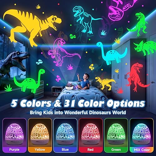 Miniatura 2 de PIKOY Juguetes de dinosaurio para niños de 3 a 8 años, proyector de luz nocturna, huevos de dinosaurio  15 sonidos y películas 3D  31 colores y