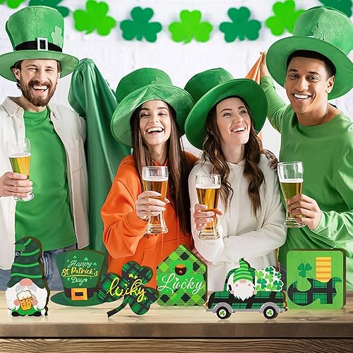 Miniatura 7 de DECYOOL Decoraciones para el día de San Patricio, 6 piezas de letrero de madera del día de San Patricio, sombrero, gnomo, trébol, zapatos de