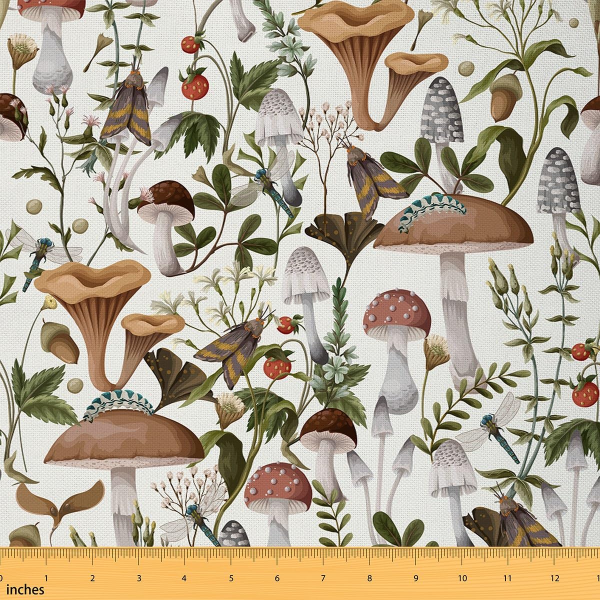 Richhome Mushroom 03 Mushroom Fabric By The Yard Watercolor Green Botanical Leaves Fabric For Kids Sewing Supplies Cute Strawberry Wild Moth Jungle Plants Fabric For Room Decor And Diy Upholstery 2 Yards