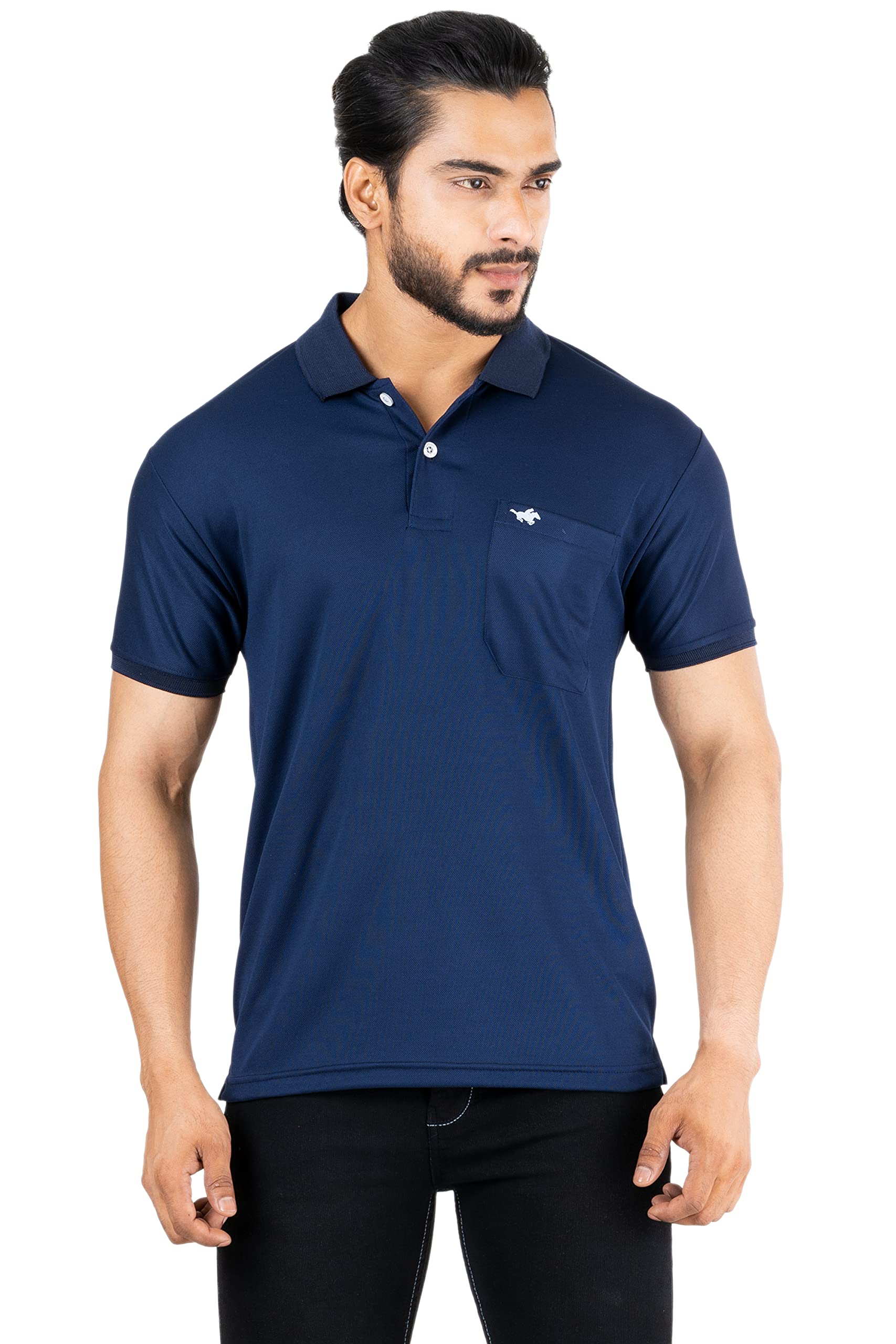 JHF Men's Solid Regular Fit Polo