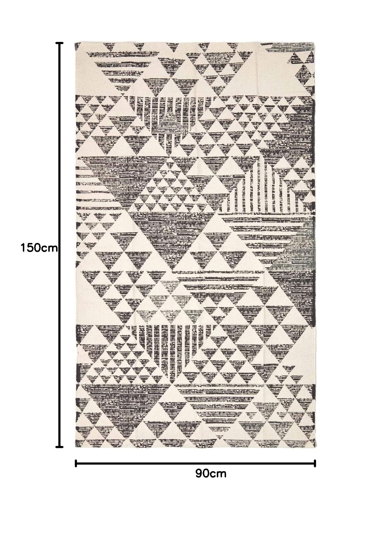 HOMESCAPES Tappeto con stampa geometrica "Delphi" bianco e nero, 100% cotone, 90 x 150 cm