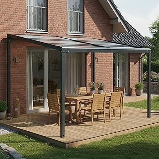 Terrassendach Veranda freistehend mit Schiebedach | Cabrio Überdachung pulverbeschichtet anthrazit (3 x 3m)