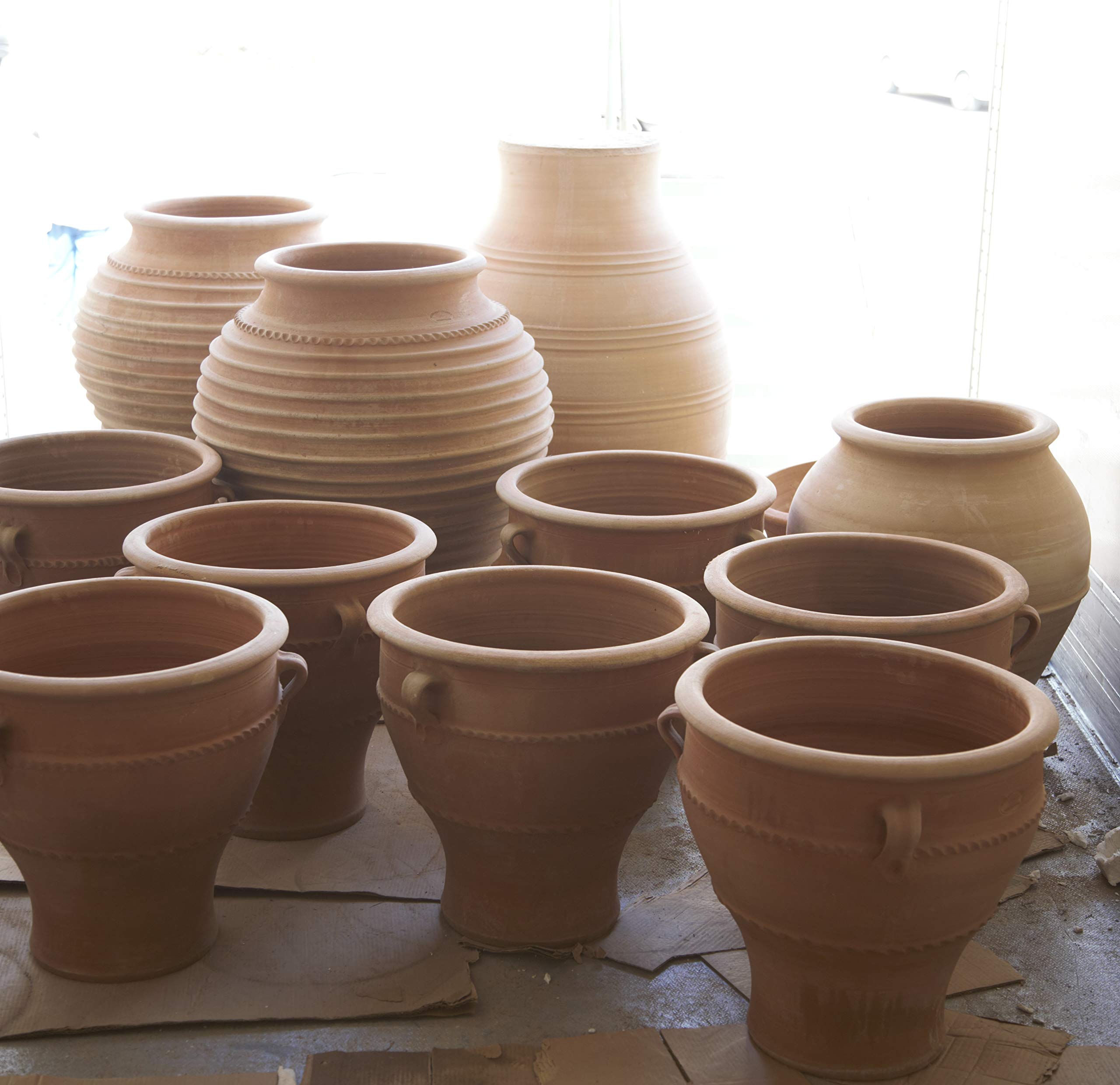 Palatina Werkstatt Terracotta Pflanzgefäß mit Henkel,handgefertigt und frostfest, Blumenkübel Garten Deko, 35-80 cm, Rosa 2 (50 cm)