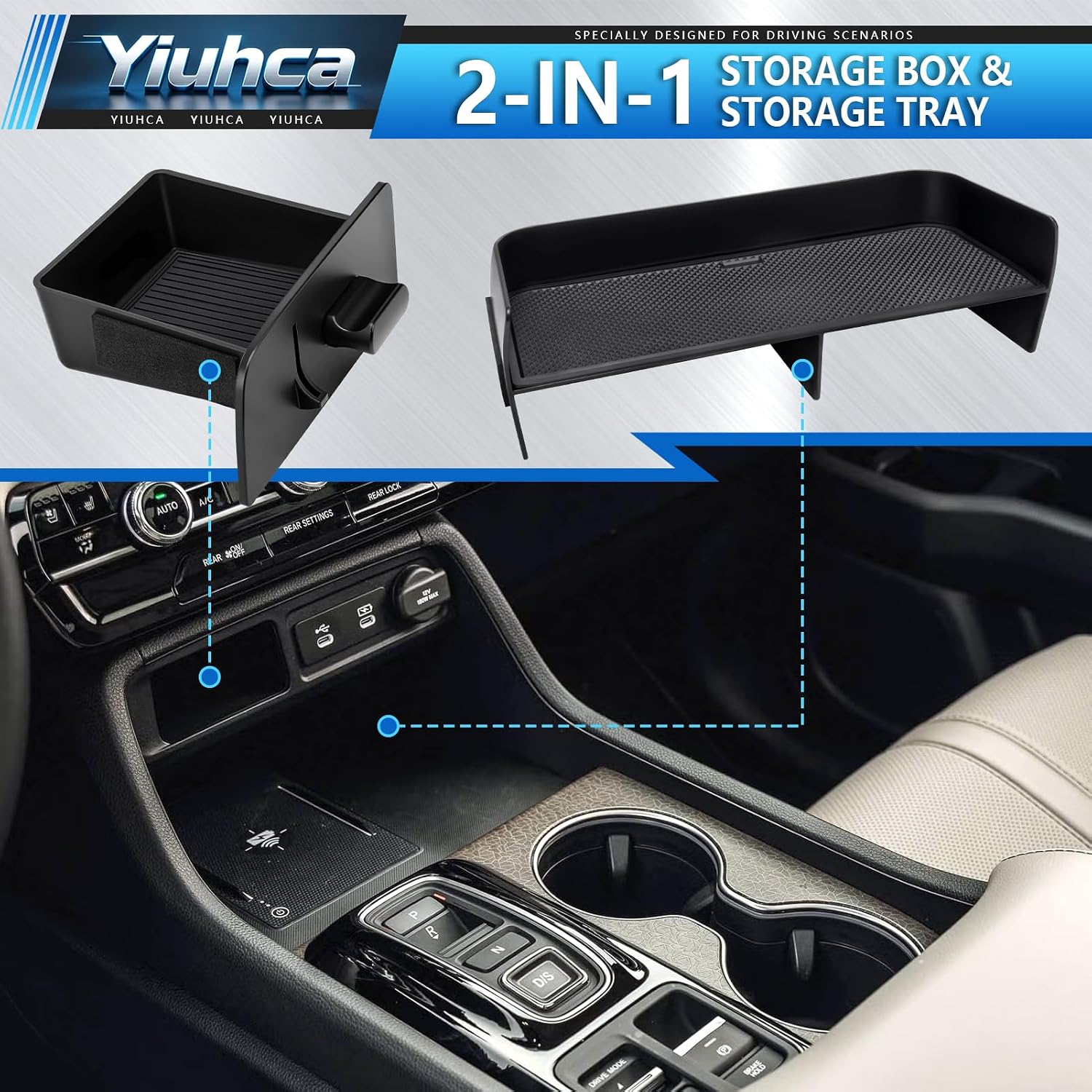 2PC Center Console Organizer Insert Tray for Honda 2023 2024 2025 2026 Pilot / 2026 Passport Accessories (Center Console Organizer Tray component) Armrest Storage Box & Front Center Console Shelf image 2
