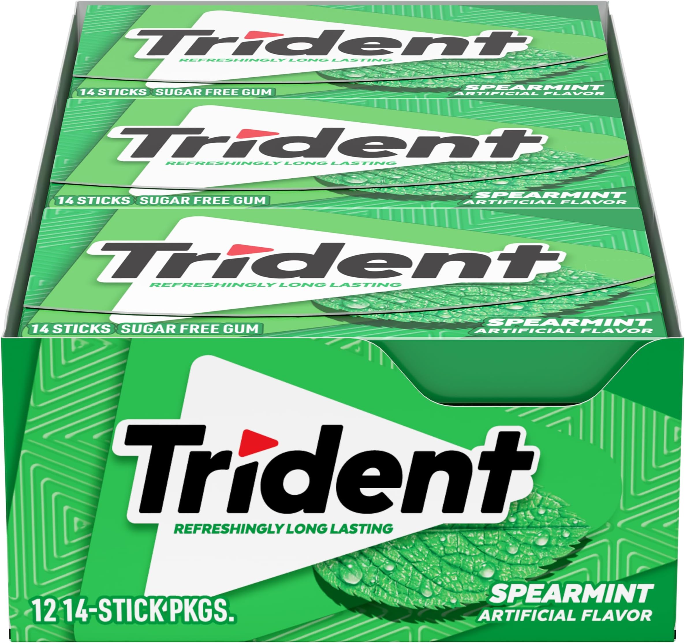 Trident Spearmint Sugar Free Gum - with Xylitol - 12 Pack (168 Total)
