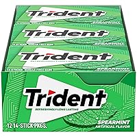 Vista 249 de 12 paquetes de 14 unidades cada uno; es decir, en total son 168 unidades de goma de mascar Trident Minty Sweet Twist sin azúcar sabor menta dulce.