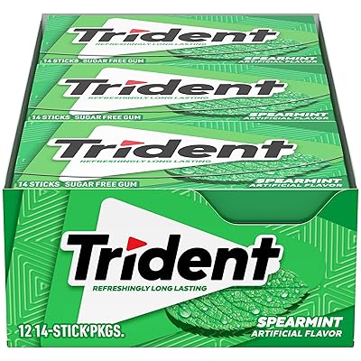 Trident Spearmint Sugar-Free Chewing Gum, 12 Packs of 14 Pieces 168 Total Pieces