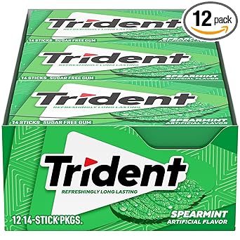 Trident Spearmint Sugar-Free Chewing Gum, 12 Packs of 14 Pieces (168 Total Pieces)