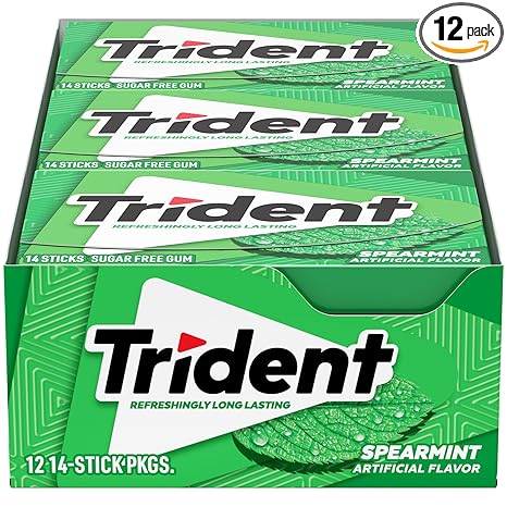 Trident Spearmint Sugar-Free Chewing Gum, 12 Packs of 14 Pieces (168 Total Pieces)
