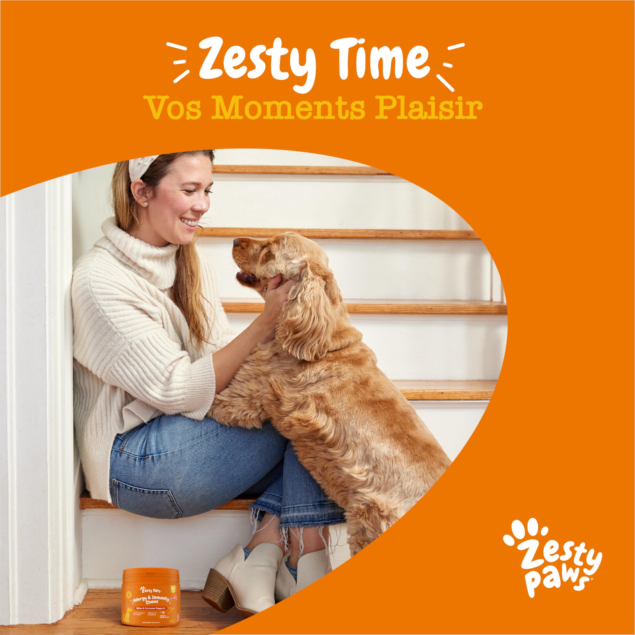 Zesty Paws Bouchées Aller-Immune Chien | Soutien Immunitaire, Soin de la Peau | Peau Sèche et Démangeaisons | Huile de Saumon, Postbiotiques, Probiotiques| Usage Quotidien | 90 Bouchées