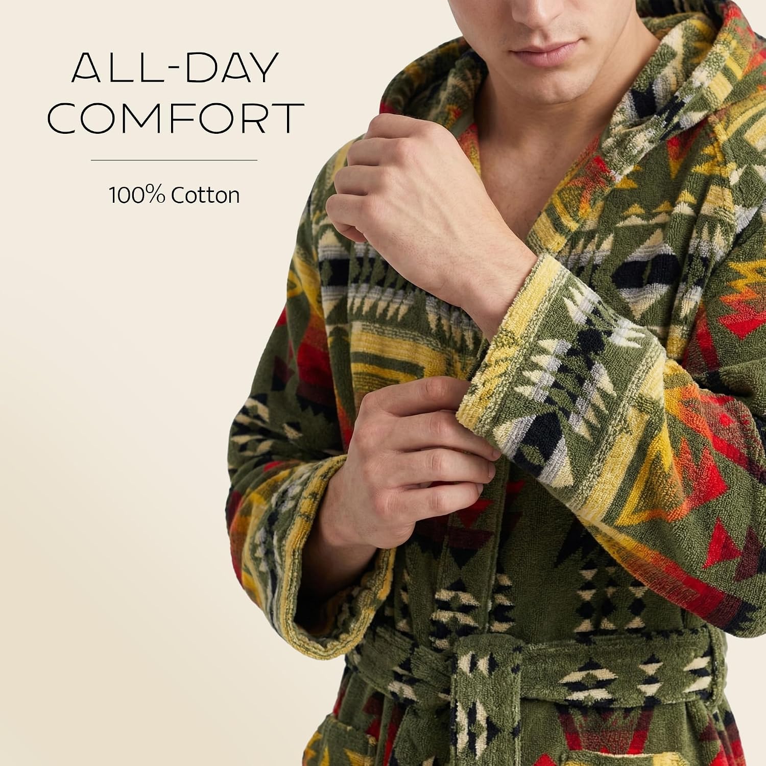 Pendleton Men's Robe, 100% Cotton, Unisex Bathrobe with Hood and 2 Deep Pockets, Dual Sizing X/XS, S/M, L/XL, Washable