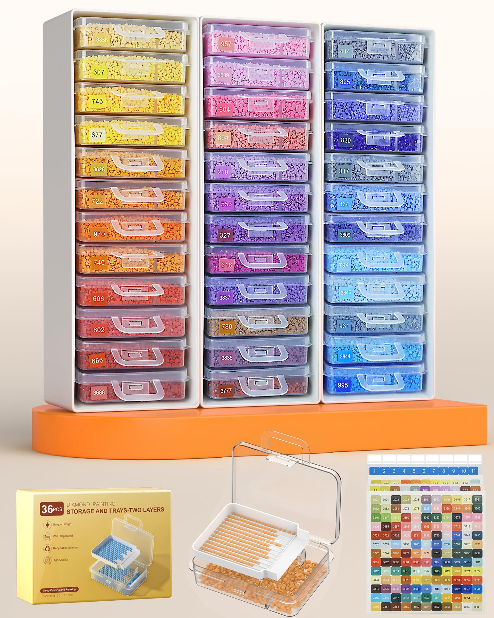 Fournine 36 PCS Diamond Painting Storage Containers Trays, White