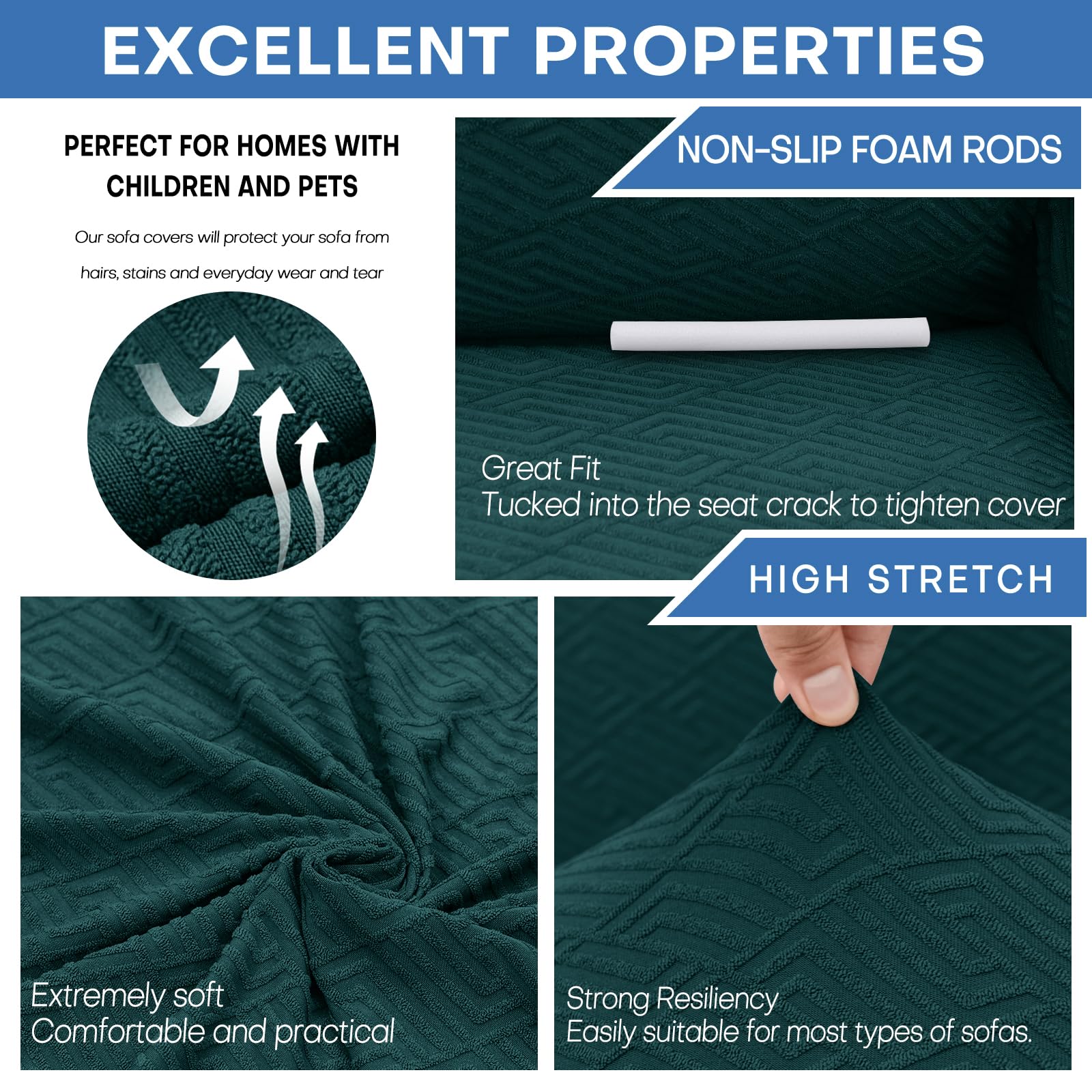 XINEAGE Copridivano 4 Posti Elasticizzato, Fodere Copridivano con Braccioli per Il Soggiorno, 1 Pezzo Copridivani Universale, Copri Divani Antiscivolo per Cani, Animali Domestici, Verde Scuro