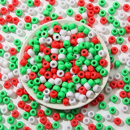 Miniatura 4 de 1000 cuentas de poni de Navidad, cuentas de poni de color rojo, verde y blanco, cuentas Kandi a granel, cuentas de pelo para hacer pulseras (Navidad)