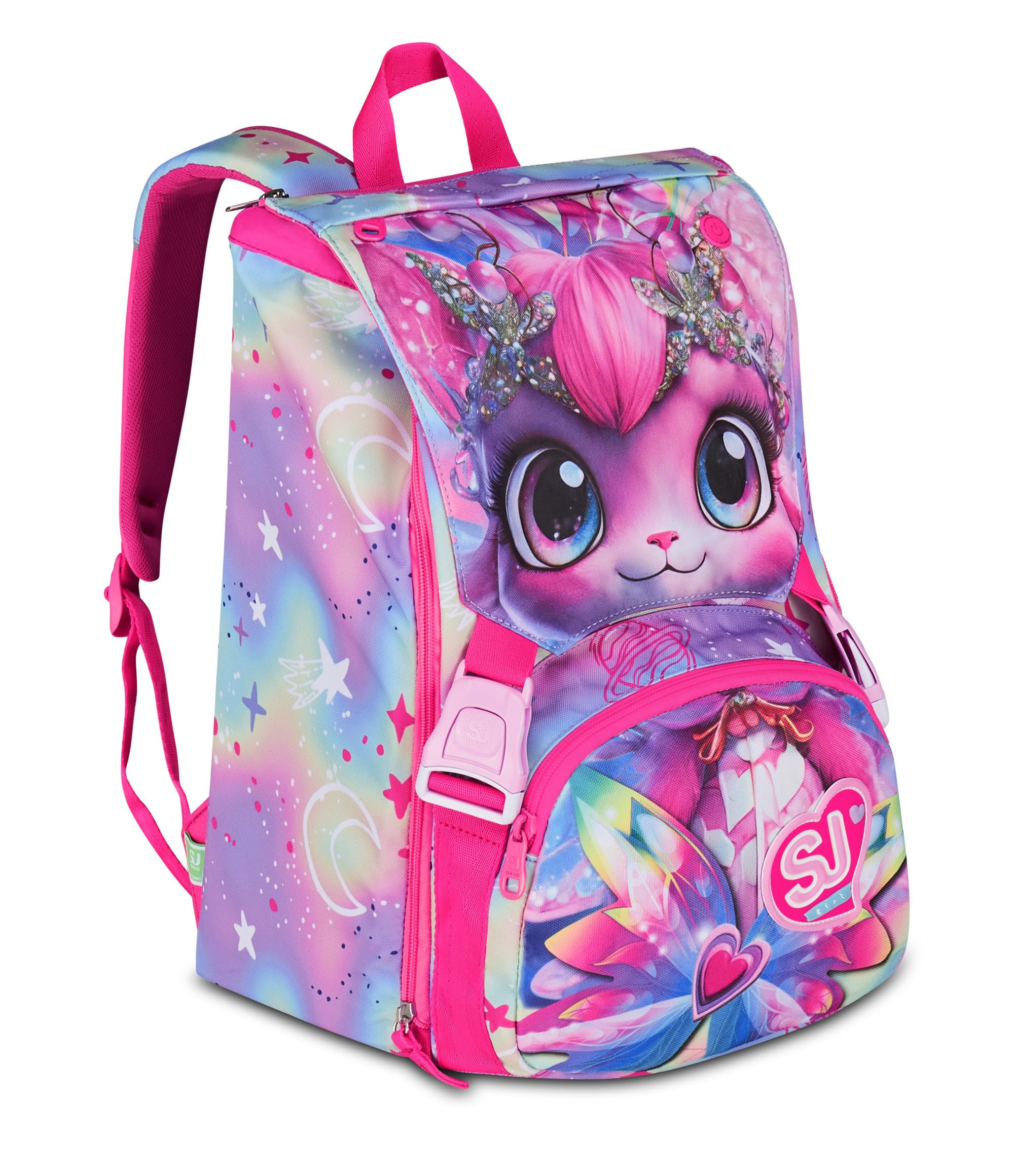 SJ GANG STYLE JAM GANG Zaino Scuola Estensibile Big CATLED, Fucsia, Zaino con Divisorio Interno, Tasca Superiore con Occhi LED, Tasca per Borraccia, 24 L, Zaino Scuola Elementare, Bambina