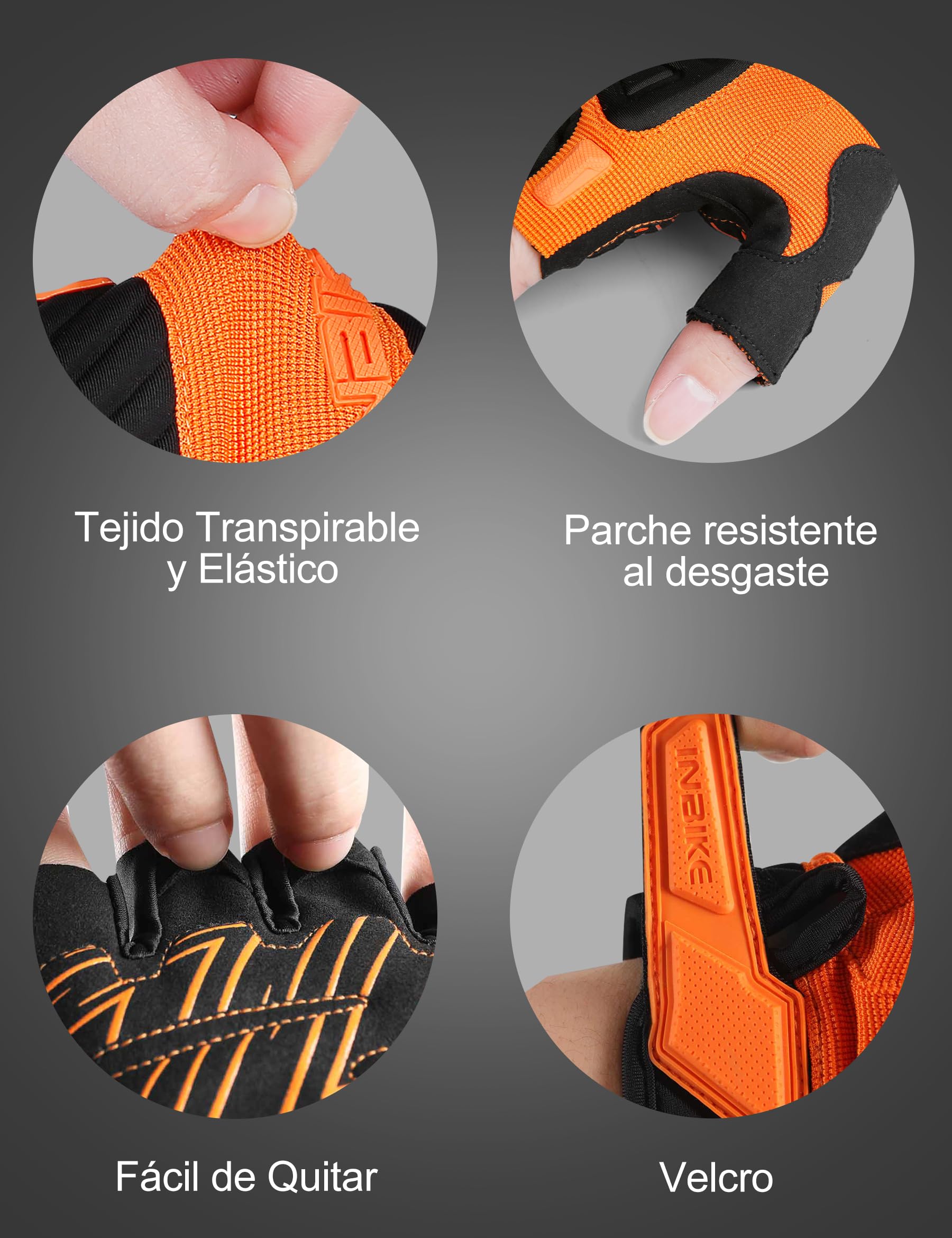 INBIKE Guantes Ciclismo Verano Hombre Mujer Guantes Bicicleta Elásticos Transpirables con Cierre De Velcro (MH010)
