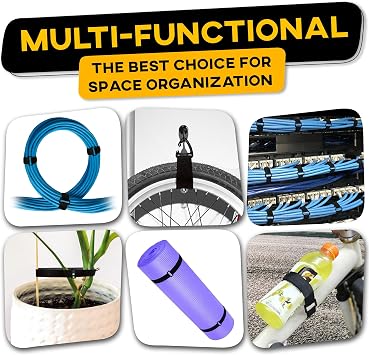 Hook and Loop Cable Straps with 50 Bucklets and 25 Carabineres, Reusable Fastening Cable Ties, Wire Management Securing Strap for Cable Tidy, Wire Management, Multi-Purpose Cord Organizer (Black)