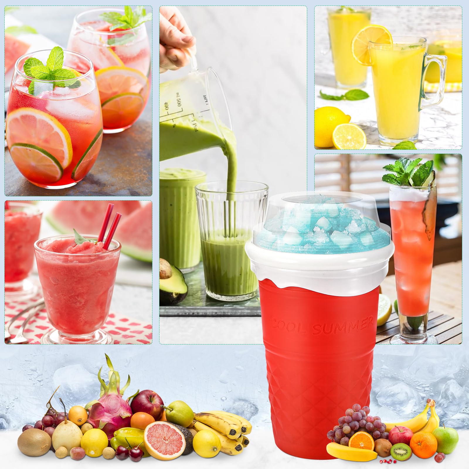 Slushy Maker Cup, Macchina per Granita In Silicone, Con Cannuccia E Cucchiaio 2 In 1, Frozen Magic Squeeze Cup In Silicone, Per I Frullati Fatti In Casa(rosa)