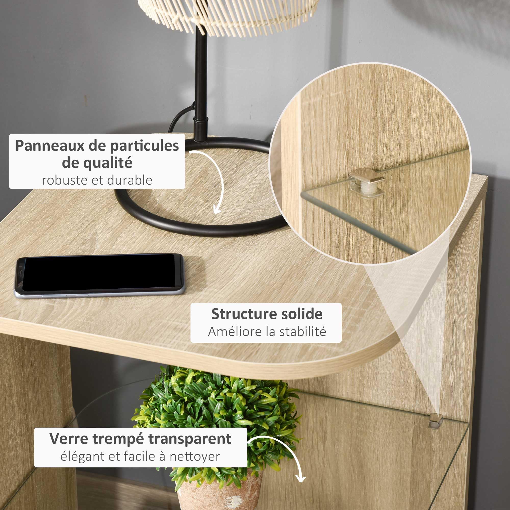 HOMCOM Table d'Appoint Guéridon Design Contemporain Étagère Bois Naturel