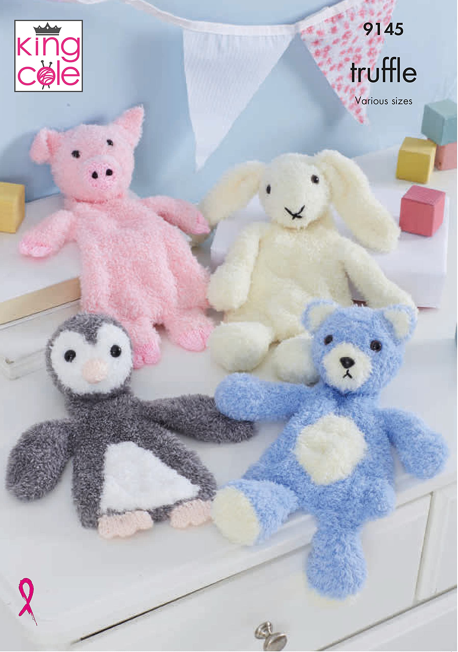 King Cole 9145 Knitting Pattern Animal Flat Snuggle Toys in Truffle