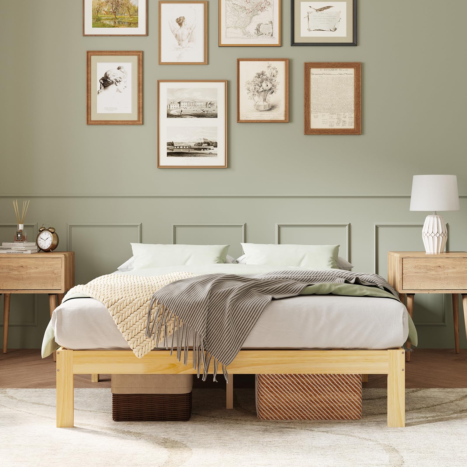 Novilla 12 Inch Wooden King Size Bed Frame with Wood Slat Support