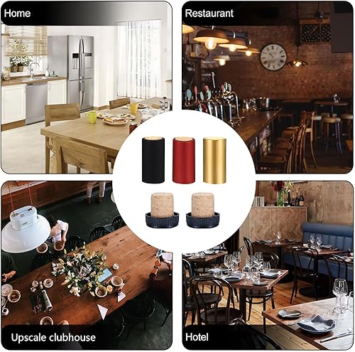 Miniatura 6 de 60 selladores de vino para botellas de vino, incluye 30 tapones de corcho para botellas de vino y 30 cápsulas termorretráctiles de PVC, sellos para