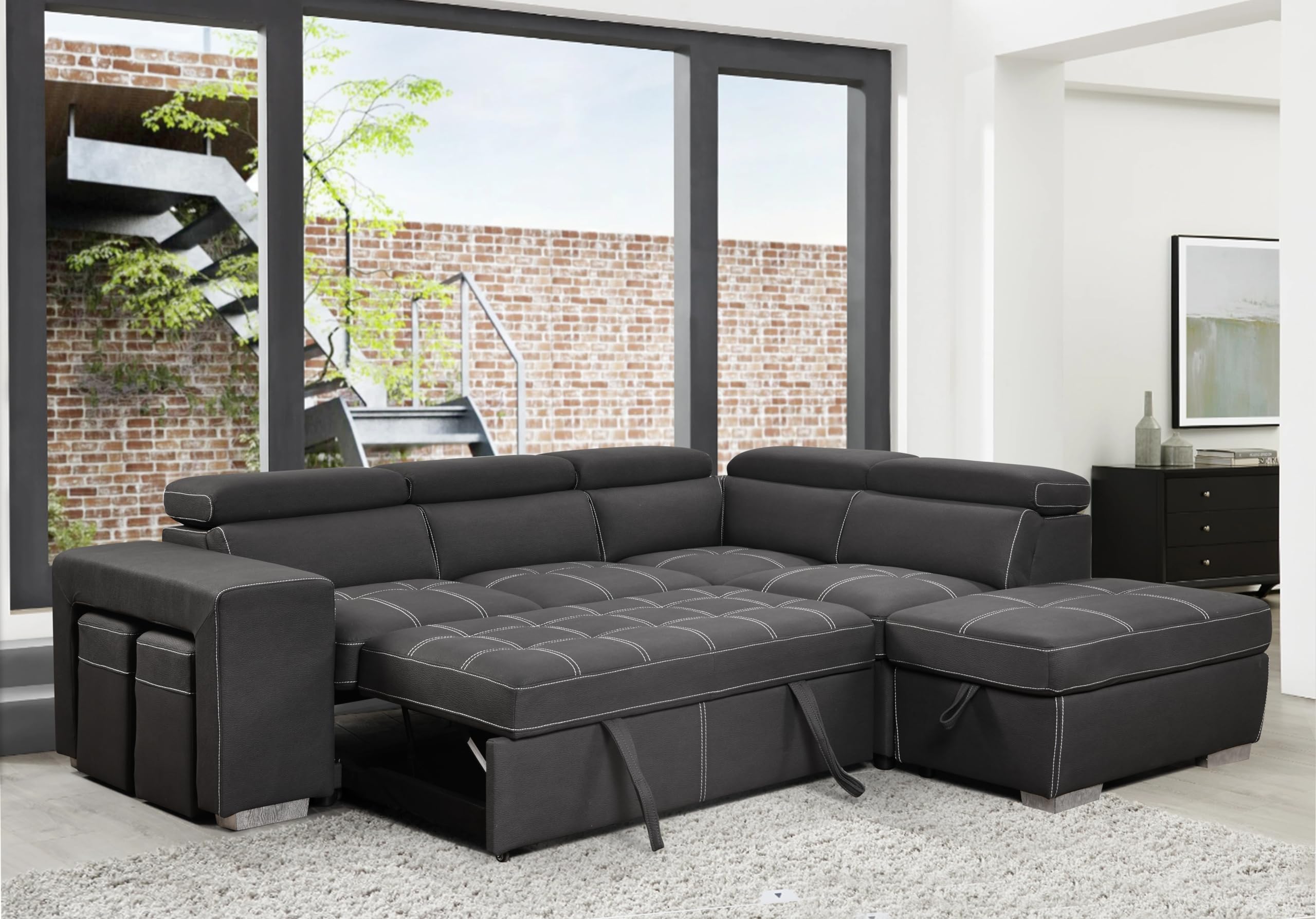 Sectional Sofa L Shape Convertible Sofa Corner Sleeper Sofa 105inch Sectional Sofa Couch with Storage Ottoman and USB