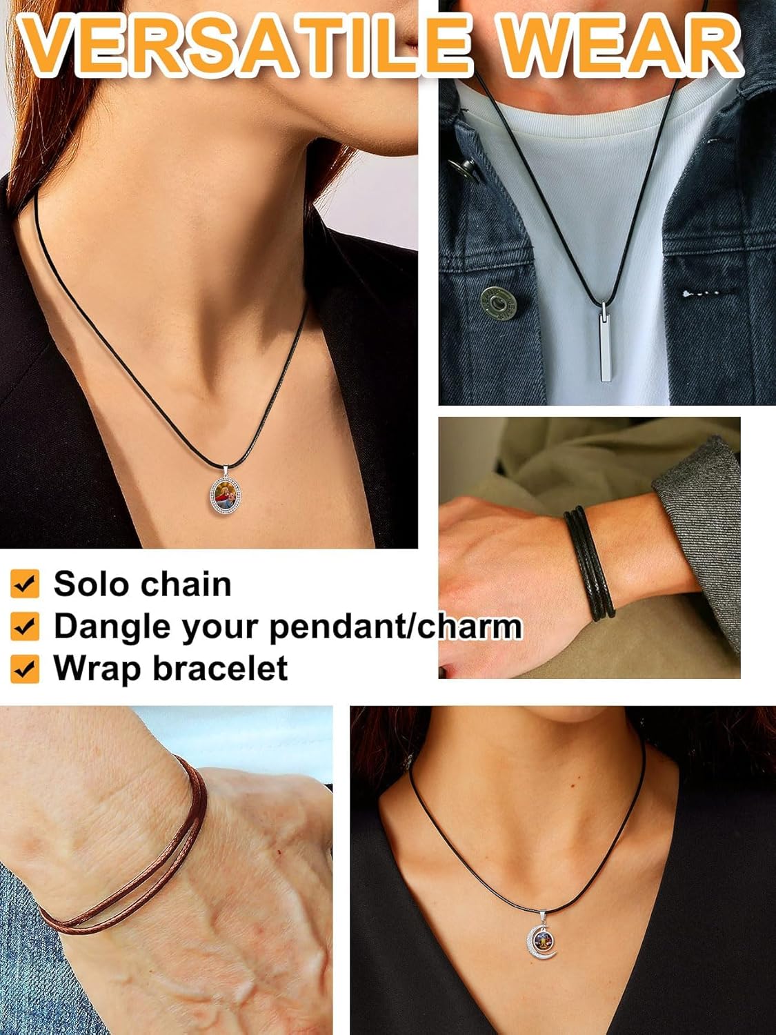 Bestyle Leather Necklace Cord for Men Women,Waterproof Braided Leather Rope Chain for Pendant, 2/3MM Black/Brown Necklace String with Stainless Steel Clasp,16-30" - Image 5