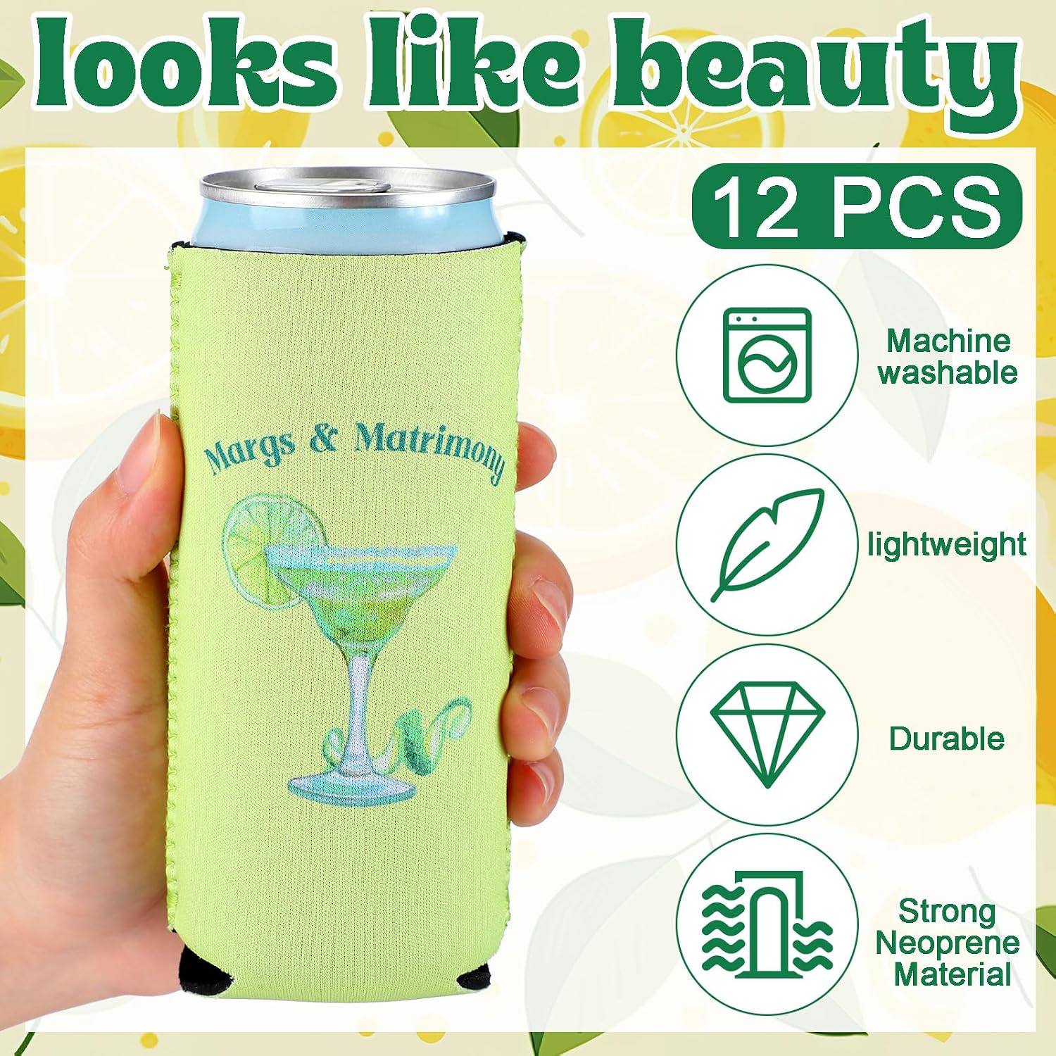 Jingmore 12 Pcs Bachelorette Can Coolers Bulk Margarita Party Can Sleeves Margs and Matrimony Beer Cup Holders for Bachelorette Party Favor Bridal Shower Wedding Decorations (5.51 x 3.54 Inch)