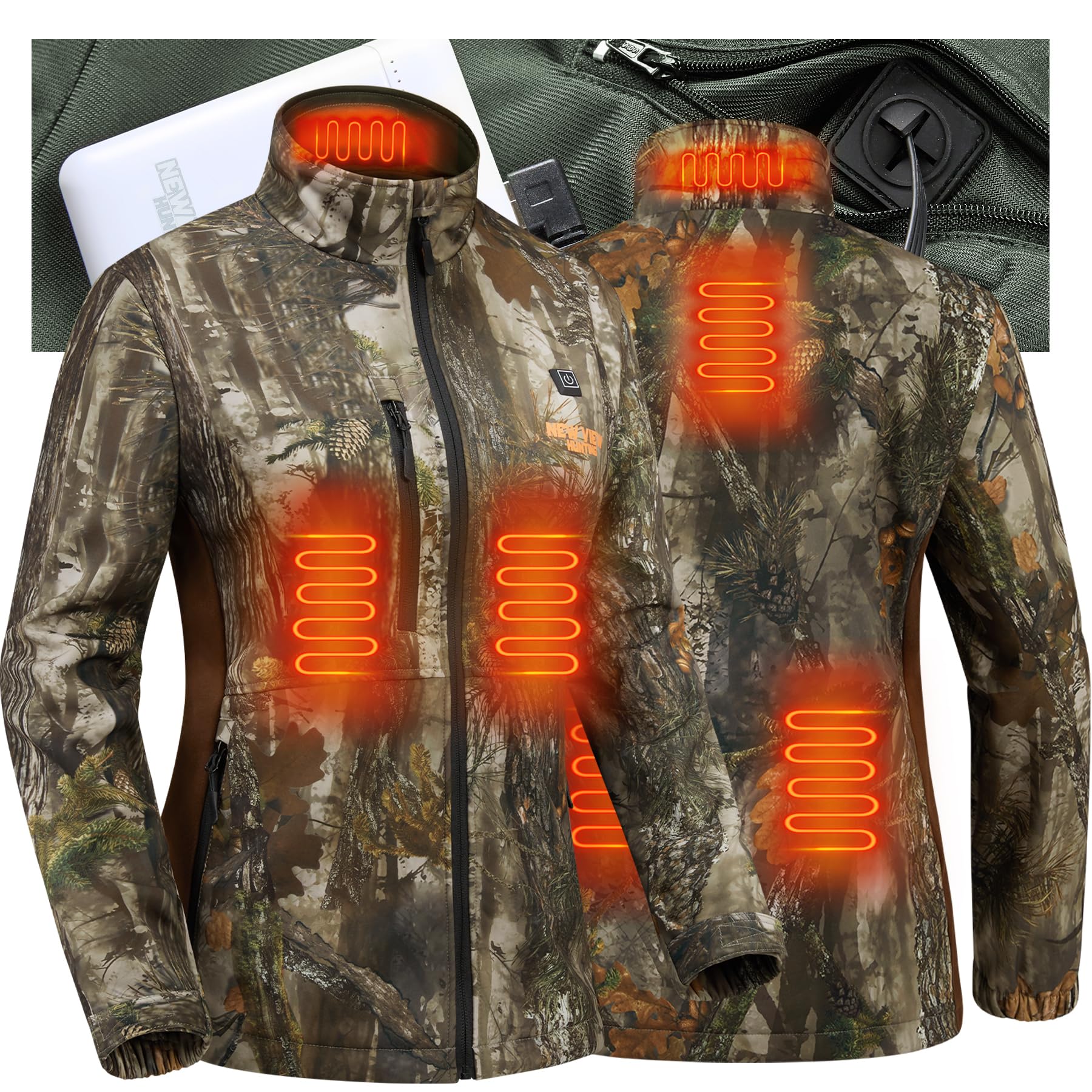 NEW VIEW Women Heated Jacket with 10000mAh Battery Pack,Electric Heated Coat Rechargeable for Winter Outdoors,Hunting,Fishing