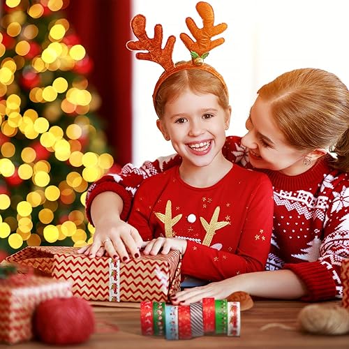 Miniatura 7 de 12 rollos de cinta adhesiva Washi de Navidad de 0.591 in de ancho para invierno, copos de nieve, árbol de Navidad, cinta adhesiva decorativa para