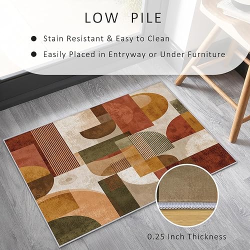 Miniatura 118 de Alfombra retro de los años 70, alfombras de área de 6 x 8 pies, patrón geométrico moderno de mediados de siglo, para sala de estar, dormitorio,