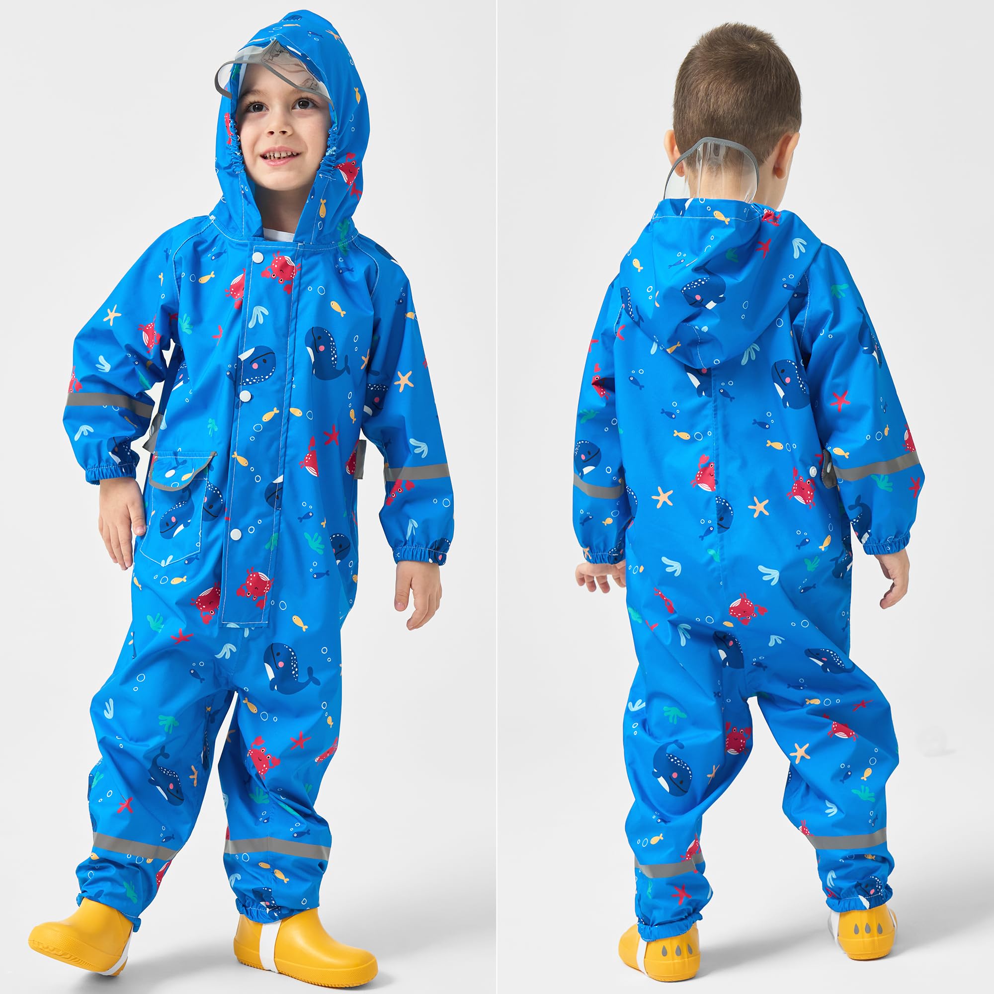 Fewlby Tuta Impermeabile Bambino, Tuta Pioggia Bambini Giacche Impermeabili Poncho Antipioggia con Cappuccio Ragazze Ragazzi Giacche da Pioggia in Cartone Animato per 1-10 Anni