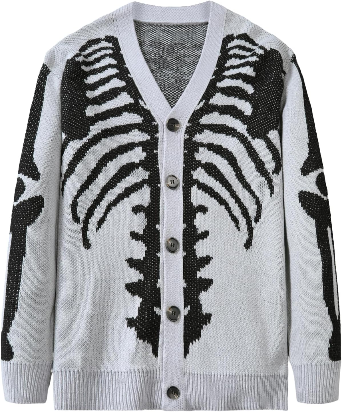 SHENHEMen's Skeleton Print Long Sleeve Cardigan Sweaters V Neck Button Down Outwear Coats