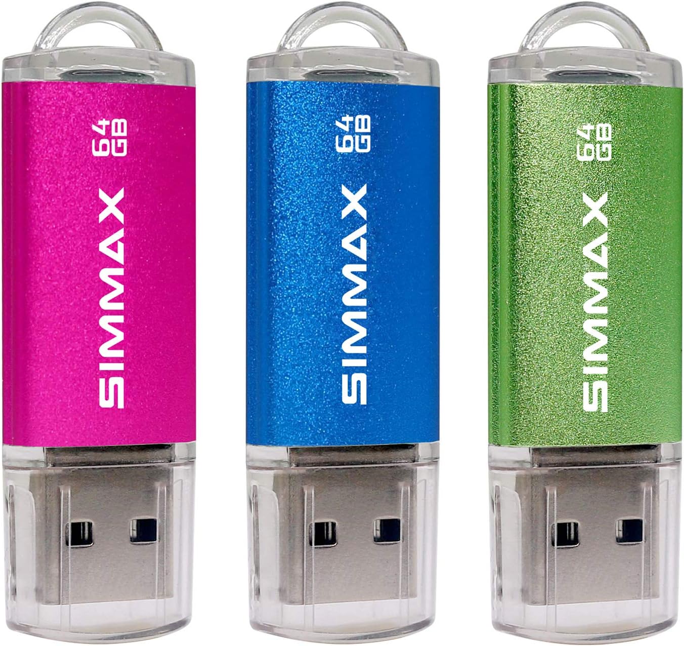 SIMMAX Memory Stick 64GB 3 Pack 64GB USB 2.0 Flash Drives Thumb Drive Pen Drive (64GB Pink Blue Green)