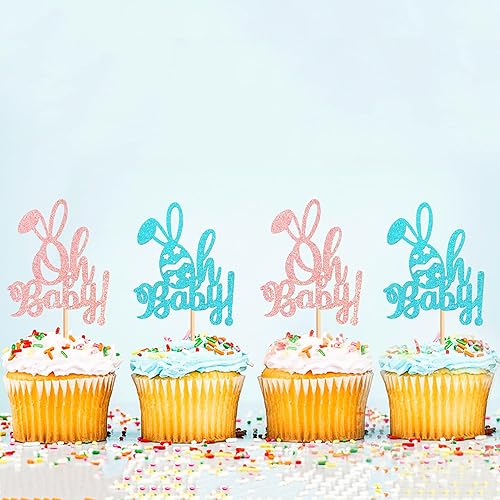 Miniatura 3 de Ercadio Paquete de 24 adornos para cupcakes con purpurina de conejo de Pascua, huevos de conejito Oh Baby para cupcakes para el día de Pascua Oh