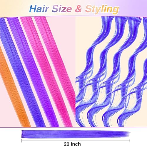 Miniatura 10 de 32 extensiones de cabello con clip de colores, BEAHOT de 16 a 21 pulgadas, extensiones de cabello largo y ondulado con clip sintético, Halloween,