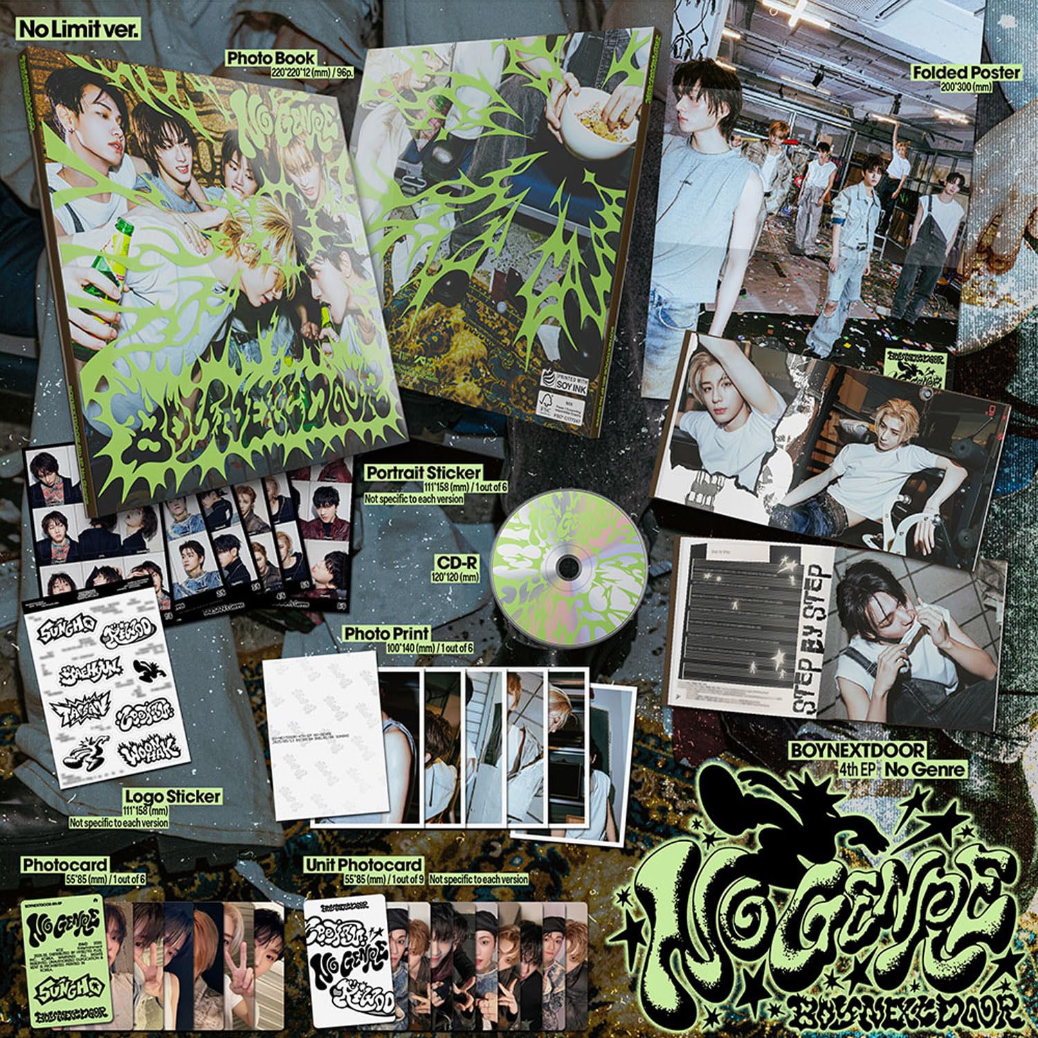 BOYNEXTDOOR - 4th EP [No Genre] (No Limit Ver.) Photo Book + Folded Poster + Portrait Sticker R + Photo Print + Photocard + 3 Extra Photocards