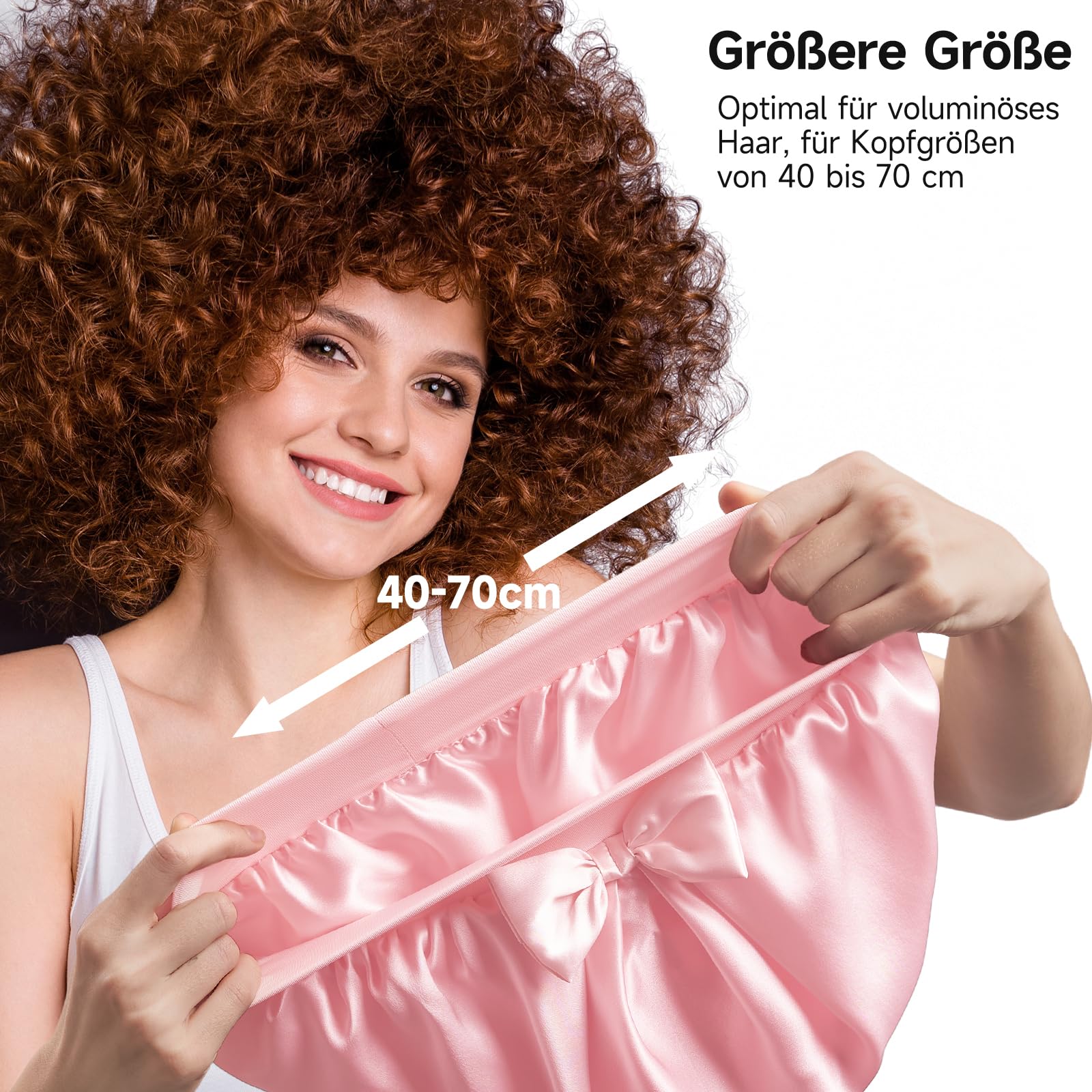 Umisleep 100 % Maulbeerseide 22 Momme große Seidenhaube zum Schlafen, doppellagig, rutschfest und atmungsaktiv, mit verstellbarem Band für lange, lockige Haare, Hellrosa