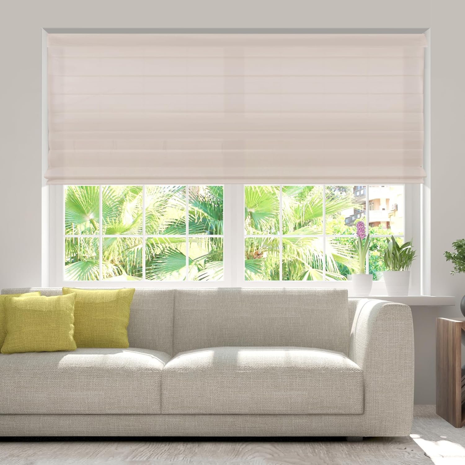 CALYX INTERIORS Fabric Roman Shade with White Backing, Light Filtering, Cordless, 30.5"W X 60"H, Pebble Beach