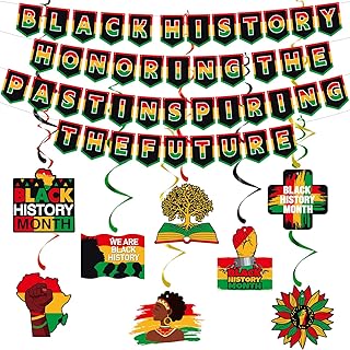 Black History Month Decorations, Black History Honoring The Past Inspiring The Future Banner, African American Inspirational Hanging Swirls, Black Freedom Party Decorations
