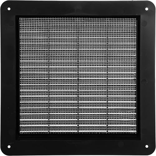 Miniatura 2 de Rejilla de ventilación cuadrada negra de 10 x 10 pulgadas con malla protectora y tornillos incluidos. Registro de ventilación de plástico duradero,