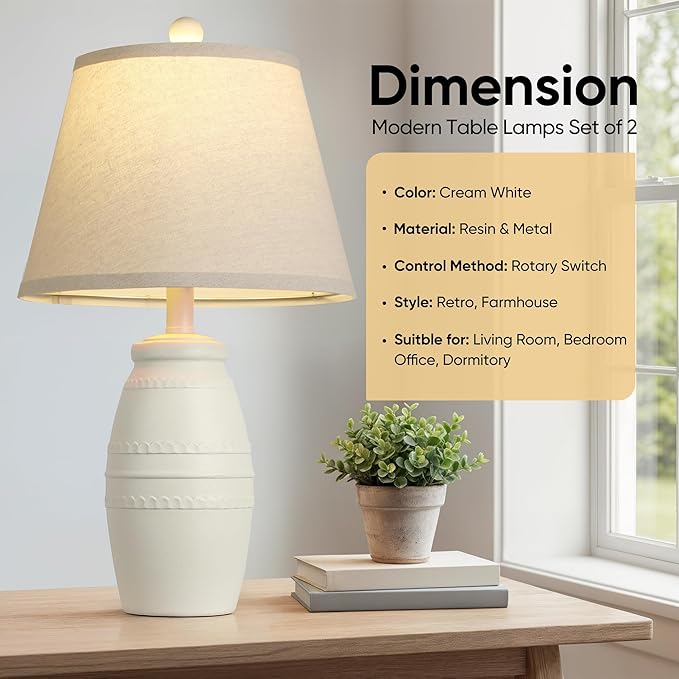Set de 2 Lámparas de Mesa QiMH 21.5", Estilo Granja, Blanco miniatura 5