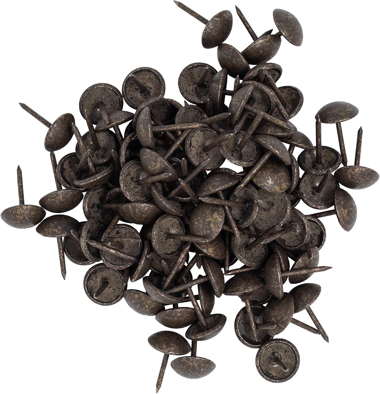 Premium Upholstery Tacks, Nailhead Decorative Trim for Furniture, 7/16-inch Diameter (100, Dark Antique Brass)